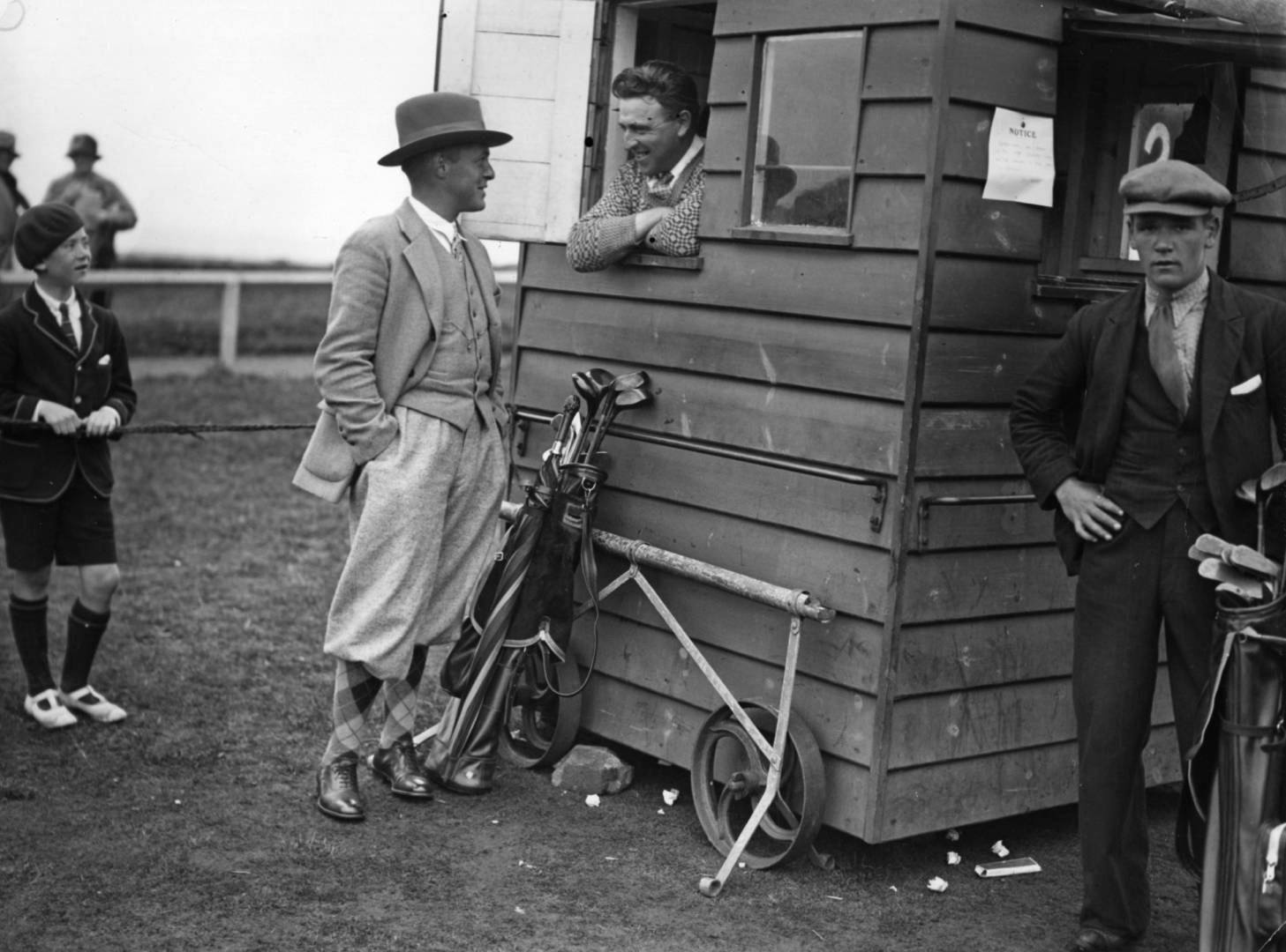 Bobby Jones at The Old Course starter's hut, 1927